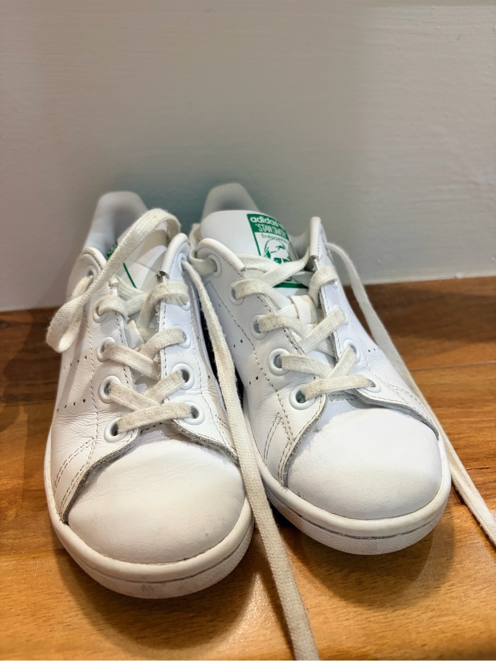 adidas Kids White Sneakers with Green Heel Tab